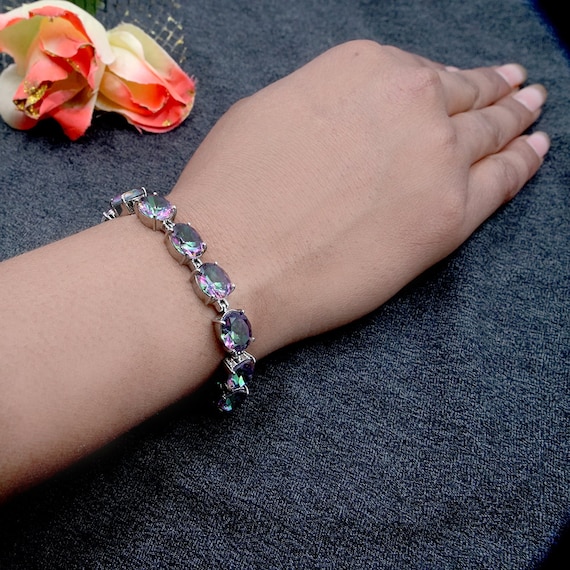 天然 ミスティック トパーズ ブレスレット レディース ピンクゴールド 加工 天然石 お守り 40代 50代 ブランド