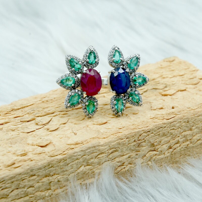 天然ルビー 天然サファイア 天然エメラルド 花かご K18 ペンダントトップ 天然ルビー 天然サファイア 天然エメラルド 花かご K18 ペンダント