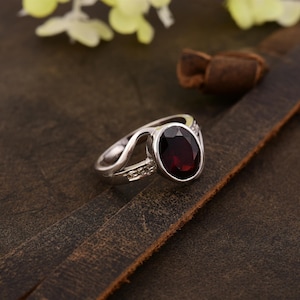 Natural Genuine Garnet And Pave Diamond Studded Silver Ring | Real Garnet Silver Statement Ring For Women| Deep Garnet Cocktail Ring For Her