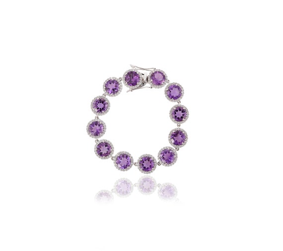 アメジスト＆ホワイトトパーズ スターリングシルバーブレスレット - 7