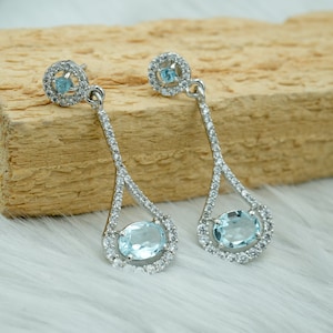 Blue Topaz Sterling Silver Drop Earrings: 4.34 ct Natural Gemstone