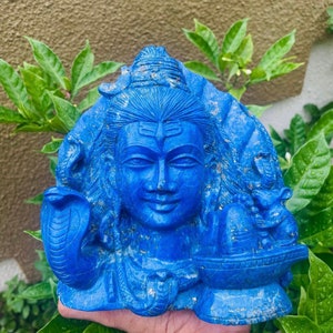 Hand Carved Lapis Lazuli Shiva Head Idol: Rare Hindu Statue