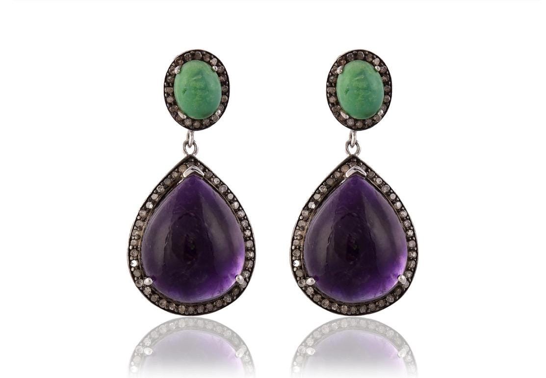 Uloveido Collana con pendente in cristallo di ametista viola in argento sterling 925 e orecchini con pietre preziose per donna FT001