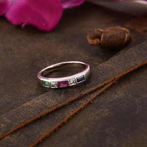 Ruby, Sapphire, Emerald & Diamond Silver Band: Multi-Stone Ring
