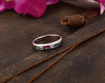 Ruby, Sapphire, Emerald & Diamond Silver Band: Multi-Stone Ring