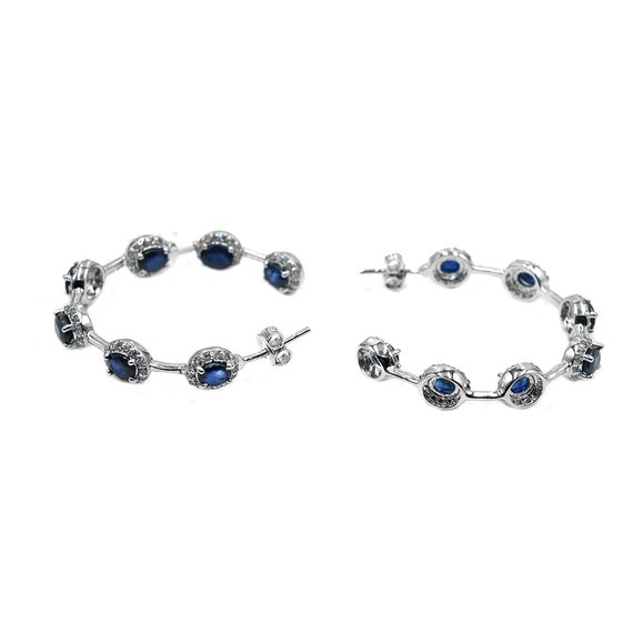 Orecchini A Cerchio In Argento Sterling 925 Con Pietra Portafortuna Topazio Zaffiro, Placcati Rodio, Per Donna