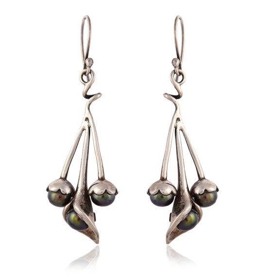 Boucles D'oreilles Pendantes En Argent Massif Avec Perles De Nacre - Occasion
