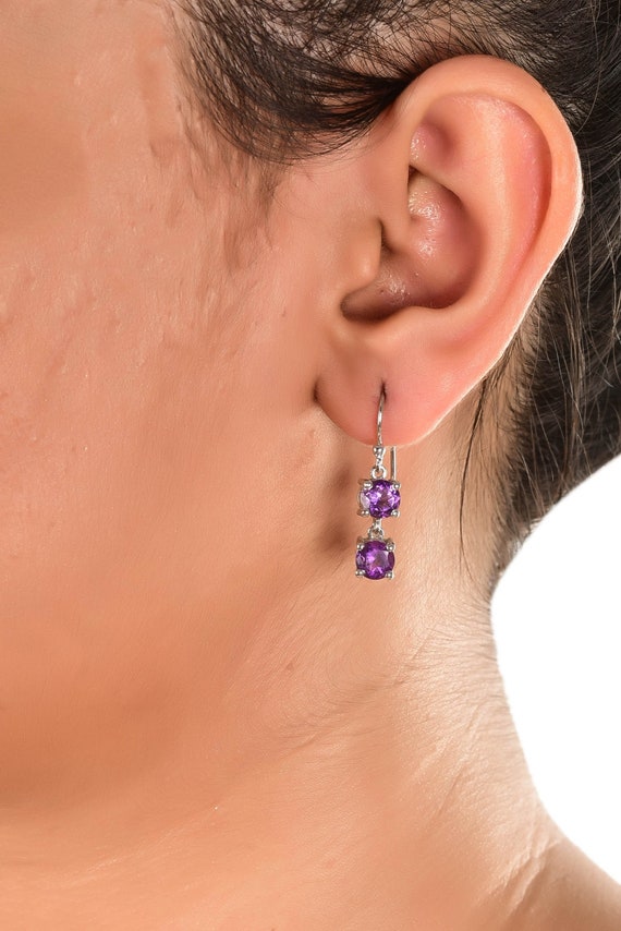 Natural Genuine Amethyst Silver Hangings Round Cut Amethyst