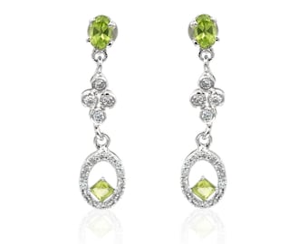 Peridot und Weißer Topas Sterling Silber Ohrringe