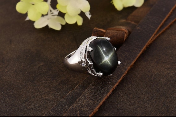 Natural Genuine Black Star of India and Real Crystal Studded