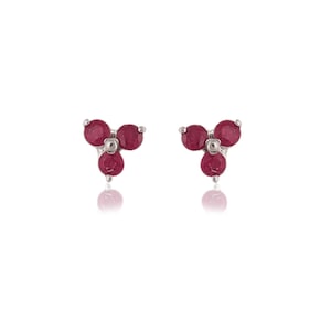 Ruby Floral Sterling Silver Stud Earrings: Sapphire, Emerald Accents