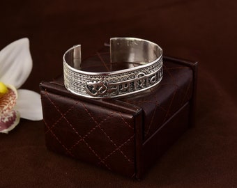 Om Nama Shiva Carved Solid Silver Bangle Bracelet | Om Silver Adjustable Bracelet | Silver Bracelet For Men & Women | Healing Silver Bangle