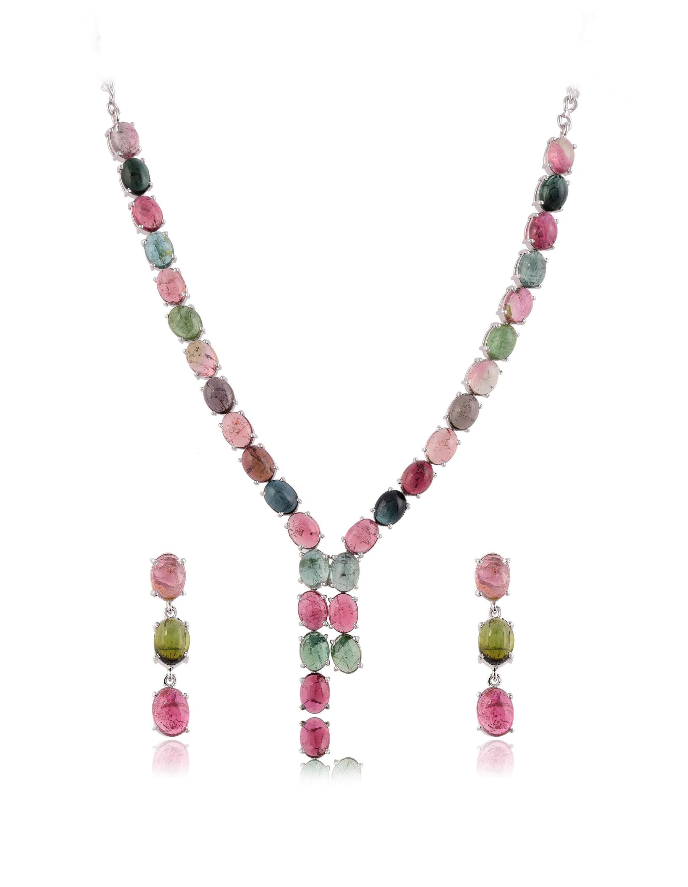 マルチトルマリンスターリングシルバーネックレス＆イヤリングセット