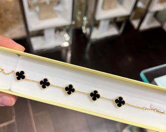 Natural Mop/malachite/black Onyx 18K Solid Gold Bracelet