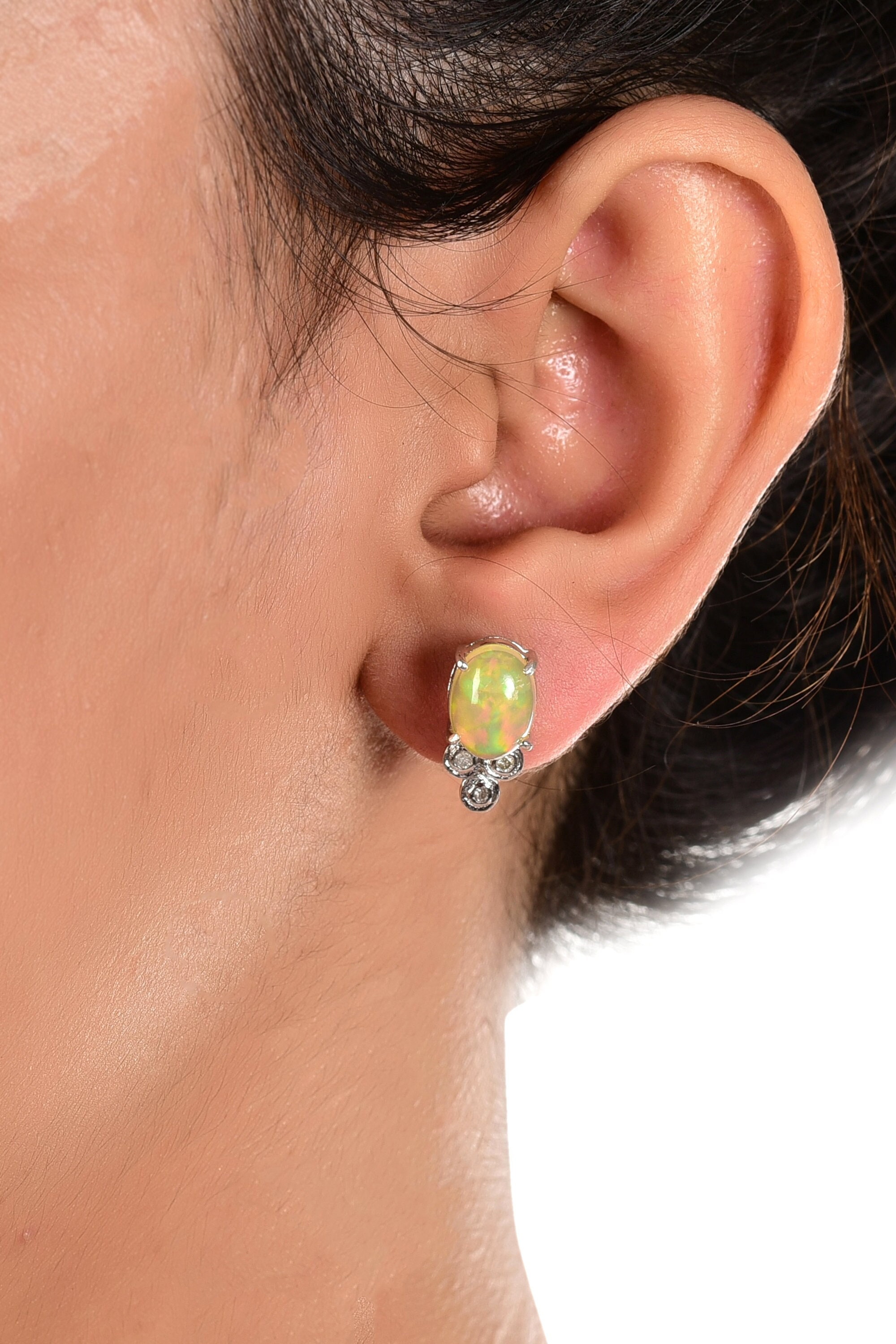 Opal Earrings 18k Yellow Gold Faceted Opal Studs 094 Carat Certified Opal  Real Genuine Natural Opal Jewelry 6mm Round Cut Great Fire