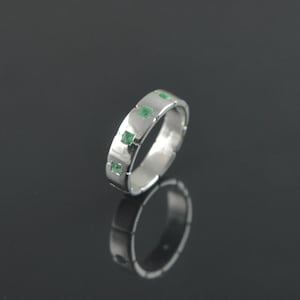 Natural Emerald Sterling Silver Band For Men And Women : Unisex Wedding Ring