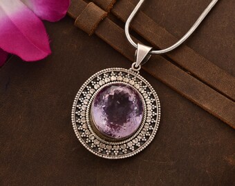 Natuurlijke amethist sterlingzilveren hanger: 35,87 karaat edelsteen