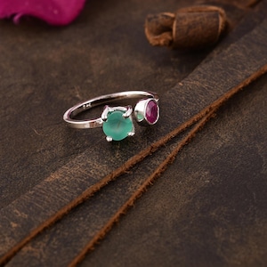 Rubin und Smaragd Sterling Silber Ring: Nicht anlaufen