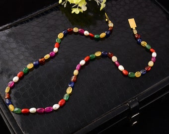 Collier Ras Du Cou Silverly En Argent 925 - Rubis, Saphir, émeraude Et Perles - 45-47 Cm - Neuf Avec étiquettes