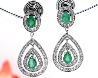 Emerald & White Topaz Sterling Silver Dangle Earrings