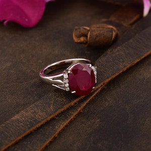 Ruby Statement Ring: Genuine Ceylon Ruby & Diamond, Sterling Silver