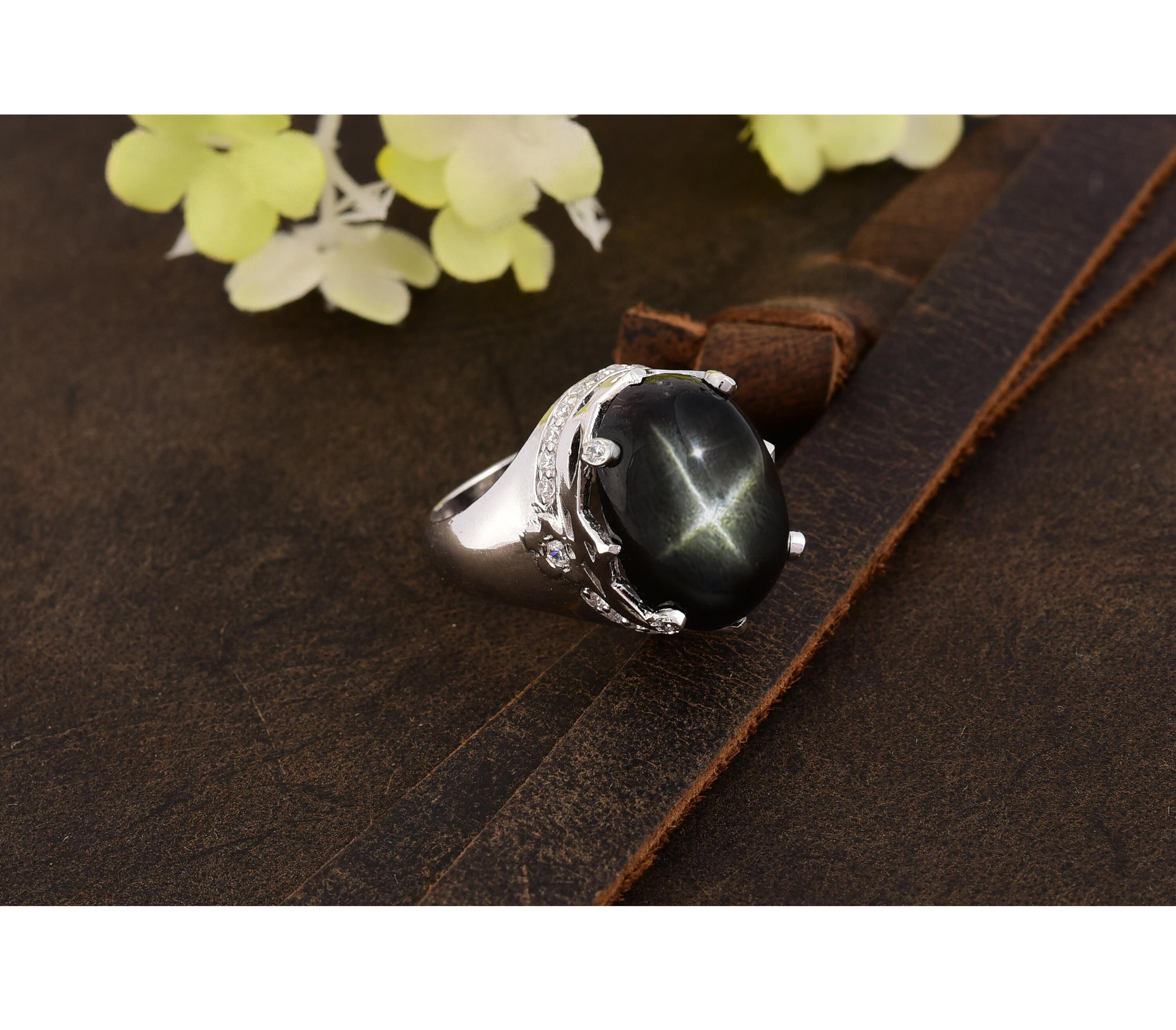 シルバーリング　ブラックスター石入り　インディアンジュエリー　オーダー品　USED