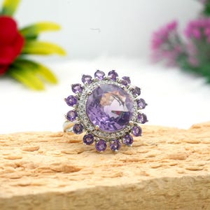 Amethyst Statement Ring: Sterling Silver Floral Cocktail Ring