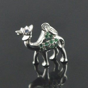 Sterling Silver Camel Pendant Necklace – Emerald, Sapphire, Ruby Details