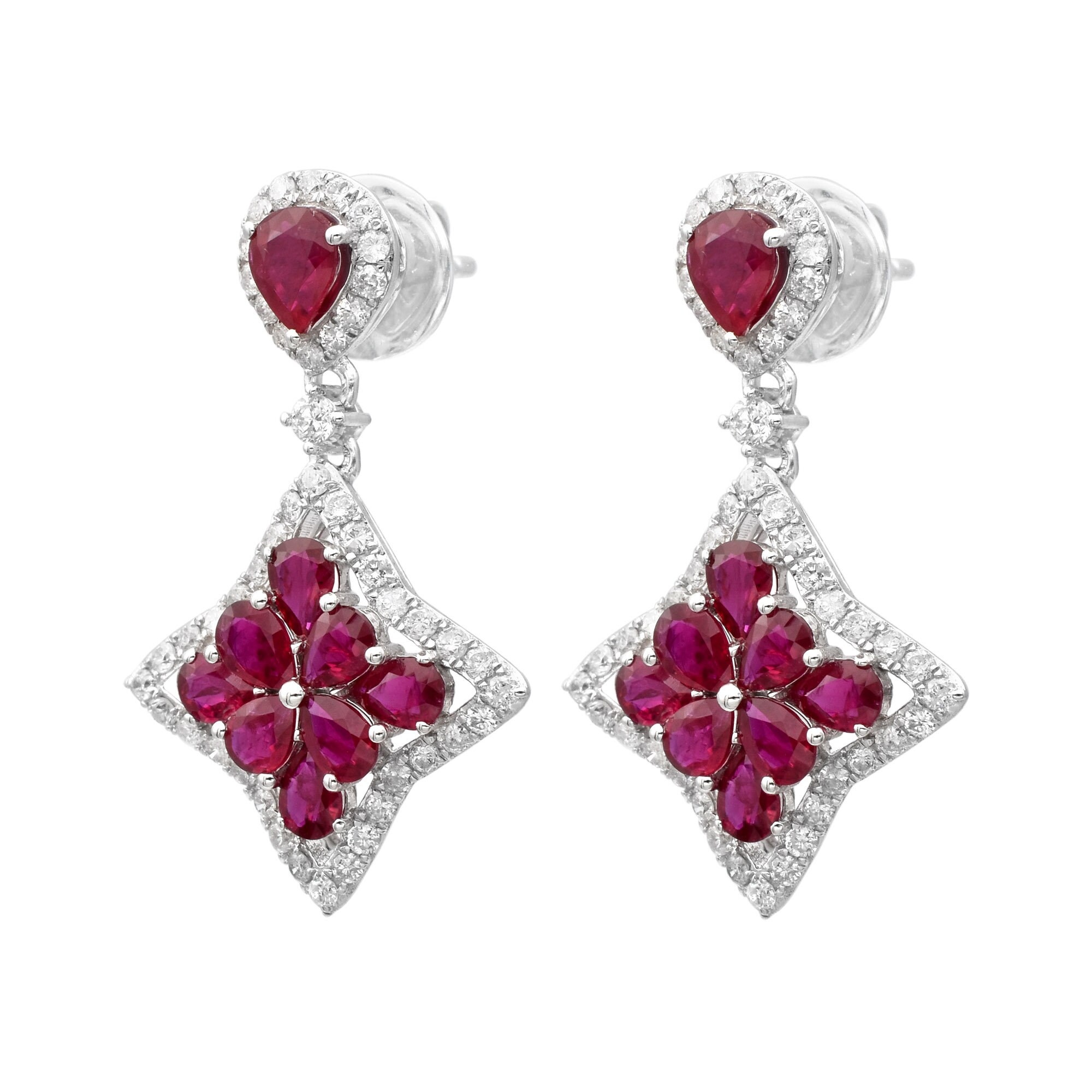 素晴らしい外見 天然ルビー＆ダイヤモンド イヤリング ホワイトゴールド 18K アクセサリー