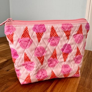 Quilted Zipper Pouch: Ice Cream Fabric, Cotton Cosmetic Bag