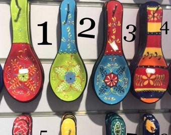 ceramic Spanish painted spoon rest Colourful Spoon Rest, Spoon Holder, Tea Bag Rest, Christmas Gift, Kitchen Accessories