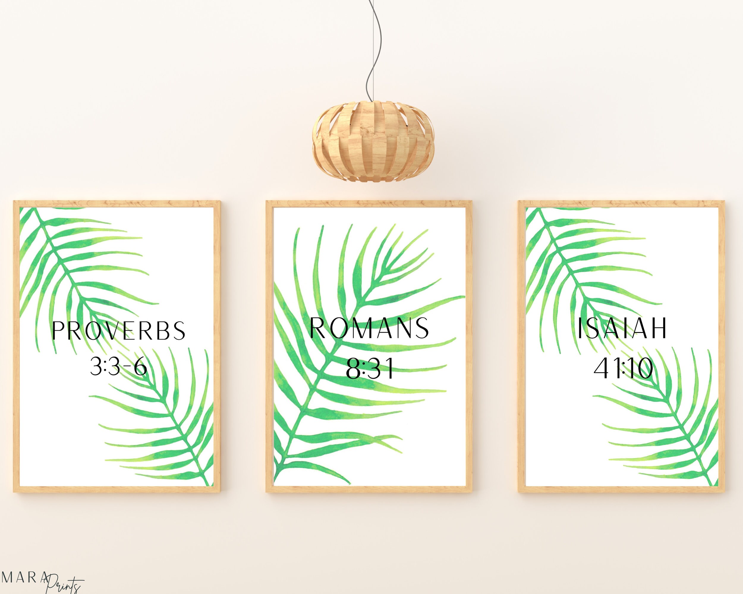 Green Palm Leaf Art Printable Bible verse prints Christian | Etsy