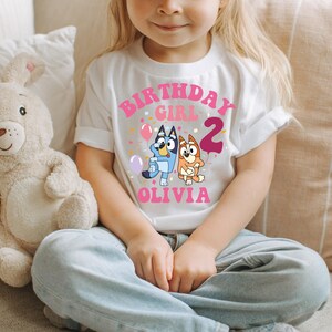 Custom Birthday Girl Shirt Blue Dog Sweatshirt Birthday Girl Outfit Personalized Birthday Girl Tee Custom Name Birthday Party Tee Toddler