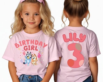 Blue Custom Birthday Girl Shirt 2 sided Blue Girl Shirt  Personalized Toddler Blue Dog Birthday Party Shirt Family Matching Blue Shirt