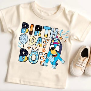 Blue Birthday Boy Shirt Family Matching Shirts Custom Blue Dog Birthday Boy Party Shirt Mom Dad of the Birthday Boy Shirt Cartoon Tee