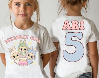 Custom Labubu Birthday Girl Shirt Personalized Labubu Birthday Gift Custom Birthday Shirt Cute Birthday T-Shirt Custom Birthday Girl Tee