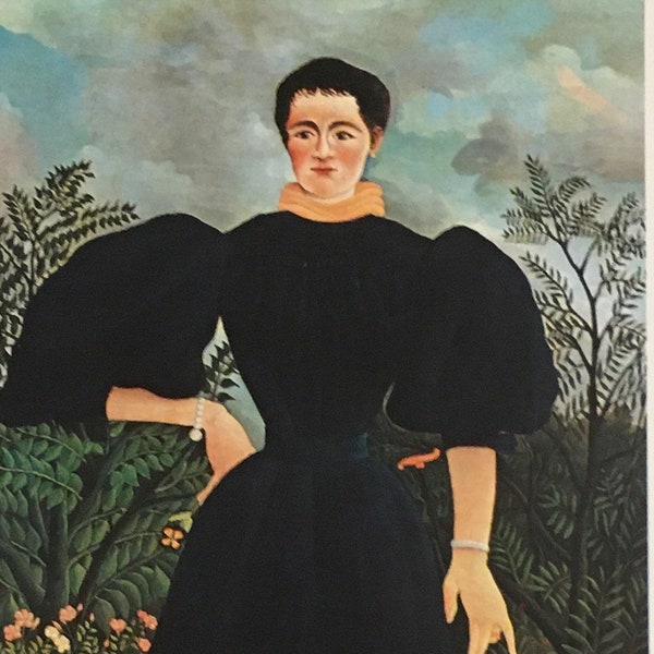 Tirage vintage original 1975 Par Henri Rousseau. Portrait de sa première femme (1895-97) Art naïf, primitivisme, décoration murale moderne.