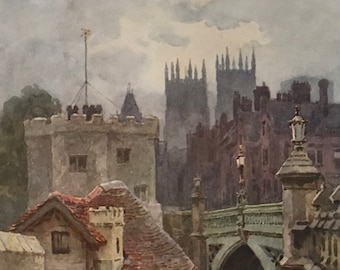 Original Vintage Print by E W Haslehust Circa 1940's. The Water-Gates, Lendal Bridge. York. Wall Art Home Decor For Any Room.