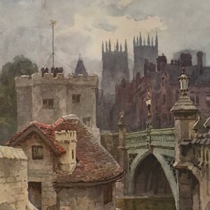 Original Vintage Print by E W Haslehust Circa 1940&#39;s. The Water-Gates, Lendal Bridge. York. Wall Art Home Decor For Any Room.