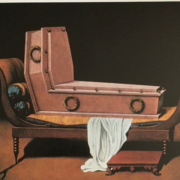 Original Vintage Druck 1973 von Rene Magritte. Perspektive, Madame Recamier von David (1951) Surrealismus, moderne Wandkunst, Wohnkultur