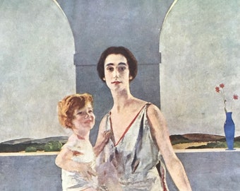 Original Vintage Print 1942 By Charles Sims. The Countess Of Rocksavage And Her Son. Wall Art, Home Decor For Any Room