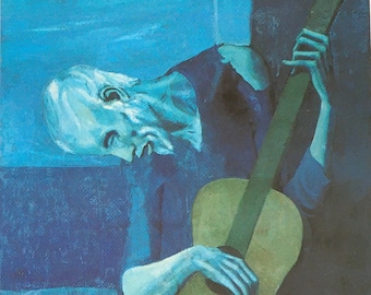 Original Vintage Print by Pablo Picasso 1997. The Old Guitarist (1903) Cubism, Surrealism. Wall Art, Home Decor Any Wall, Different.