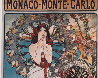 Original Vintage Print 1989 by A M Mucha. Monaco. Monte-Carlo (1897)  Home Decor, Wall Art, French Poster Advertising Art.