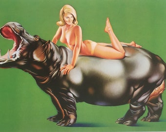 Original Vintage Print 1995.  Hippopotamus by Mel Ramos 1967.  Pop Art, Modern Wall Art, Home Decor