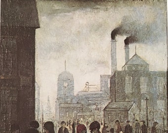 Original Vintage Print 1978 by L.S. Lowry. Salford Street Scene (1928) Industrial English" Match Stick Men" Modern Wall Art, Home Decor