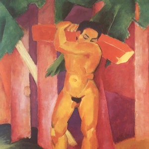 Stampa vintage originale 1985 di Franz Marc. Woodcutter (1911) Arte tedesca, arte moderna, decorazioni per la casa, arte murale
