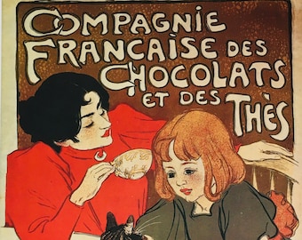 Original Vintage Print 1989 by T A Steinlen Compagnie Francaise des Chocolats et des Thes Home Decor Wall Art French Poster Advertising Art.