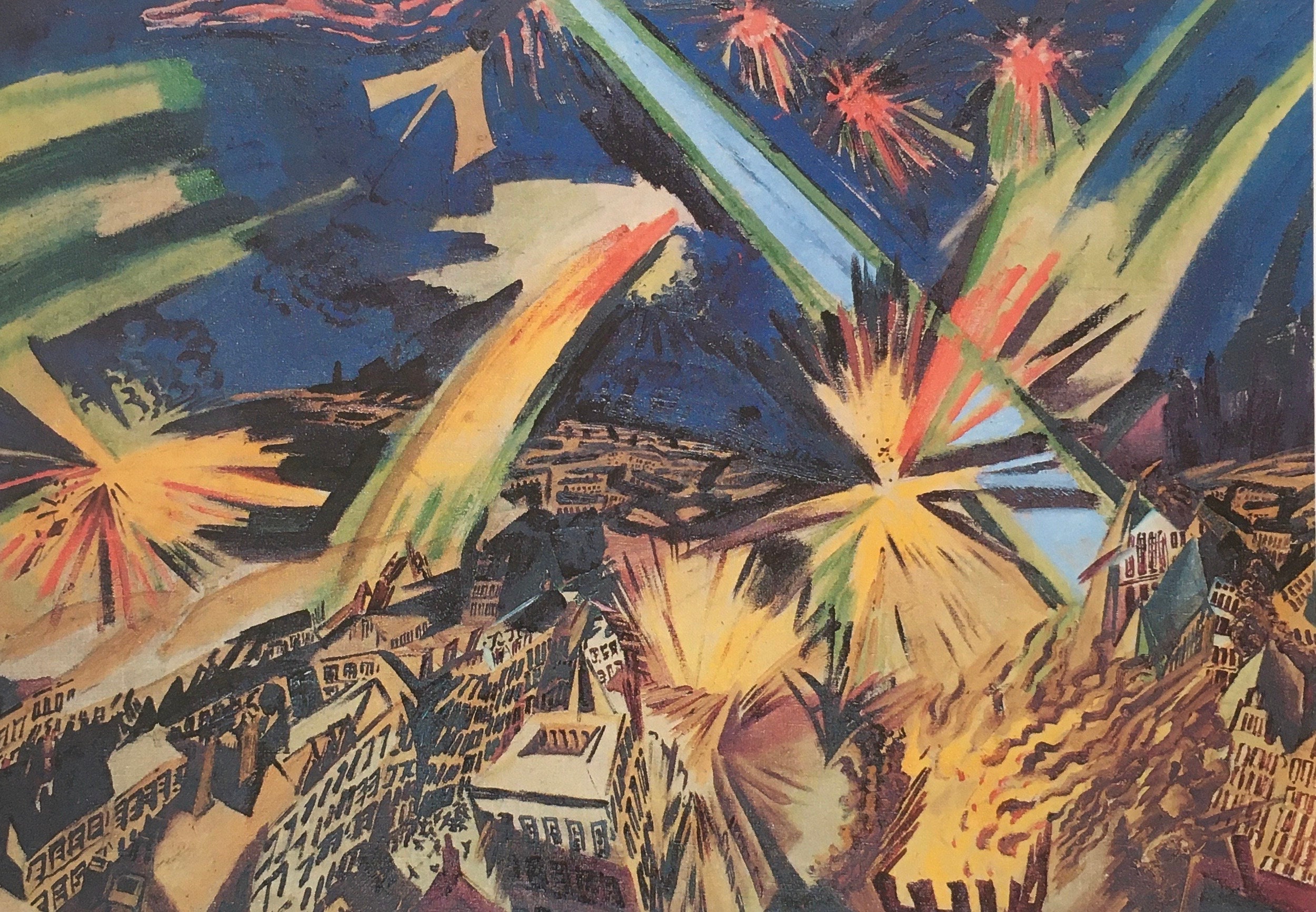 Original Vintage Print 1985 by Ludwig Meidner. Apocalyptic City