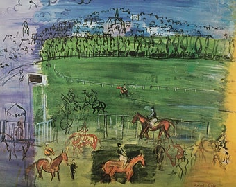 Original Vintage Print 1987 By Raoul Dufy. The Racetrack At Deauville (1935) French Impressionism Fauvism, Modernism, Wall Art, Home Decor