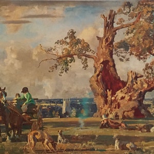 Oryginalny Vintage Print 1981 autorstwa Sir Alfred Munnings 1878-1959. The Old Oak. Sztuka ścienna, wystrój domu, sławny angielski artysta.